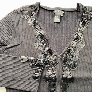Spanner Long Sleeve Zip Front Sweater - Black with Appliqué Details